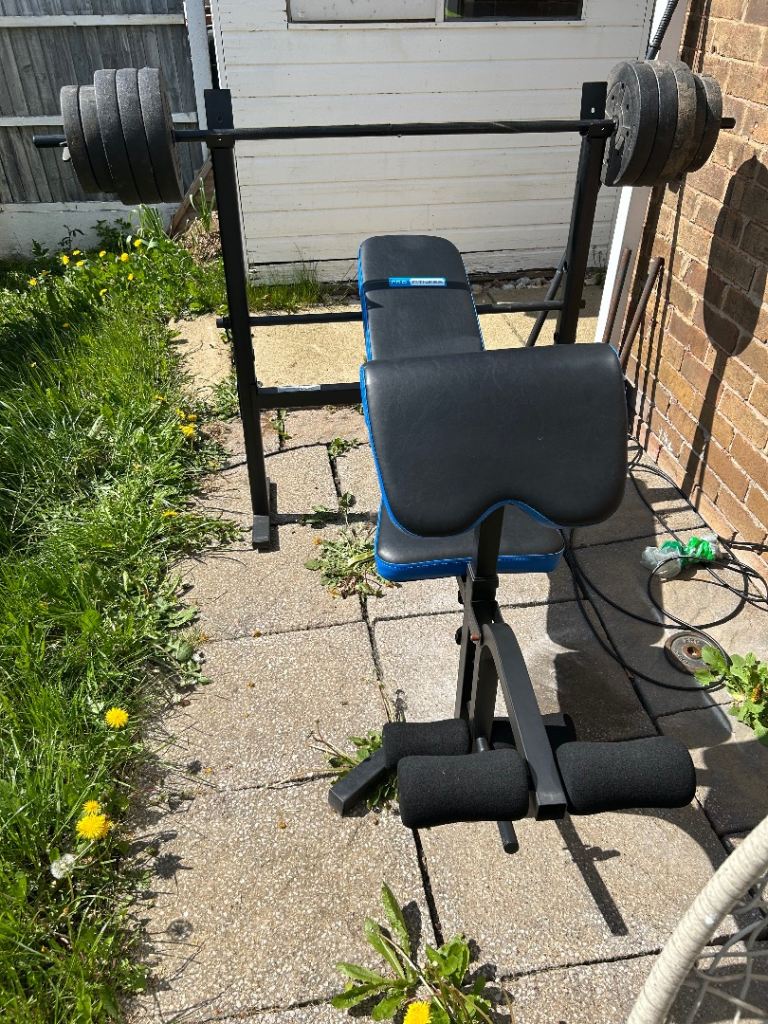 Pro Fitness Weight Bench Press with Leg Developer, Preacher Curl, Barbell & 40kg Weights