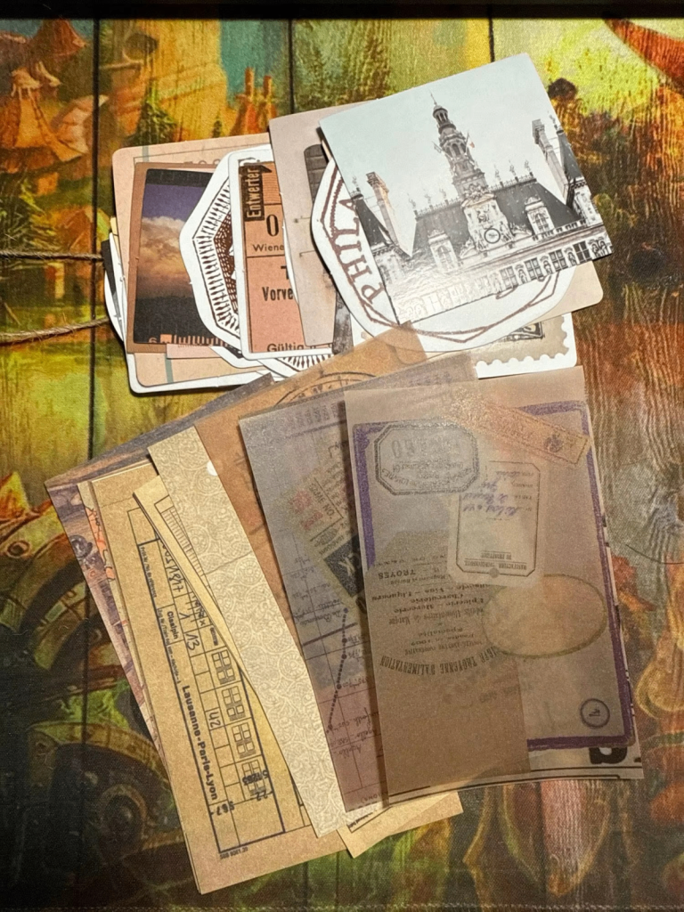 60pcs Retro Travel Sticker Pack | Multi-Paper Vintage Ephemera for Journaling & Scrapbooking