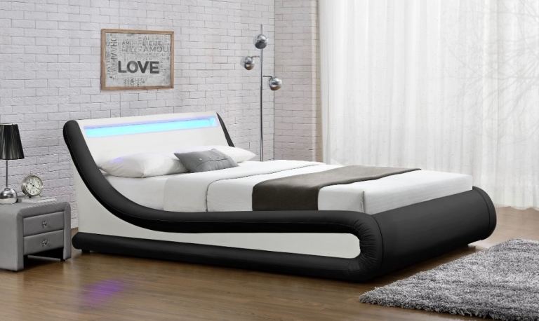 Volo LED Italian Modern Leather double ottoman Bed