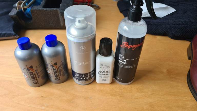 Jaguar Leather cleaner, Supagard rain away and GARDX products