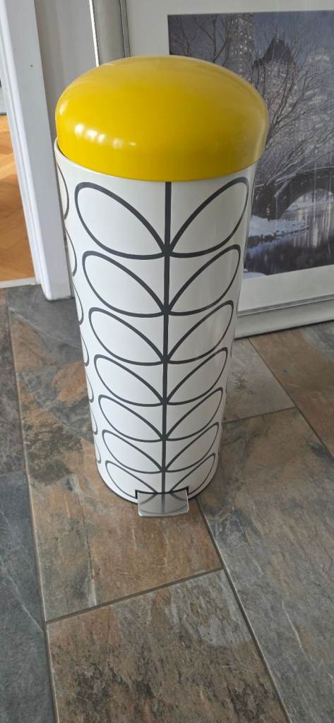 Orla Kiely Style Pedal Bin - Yellow Lid, Good Condition