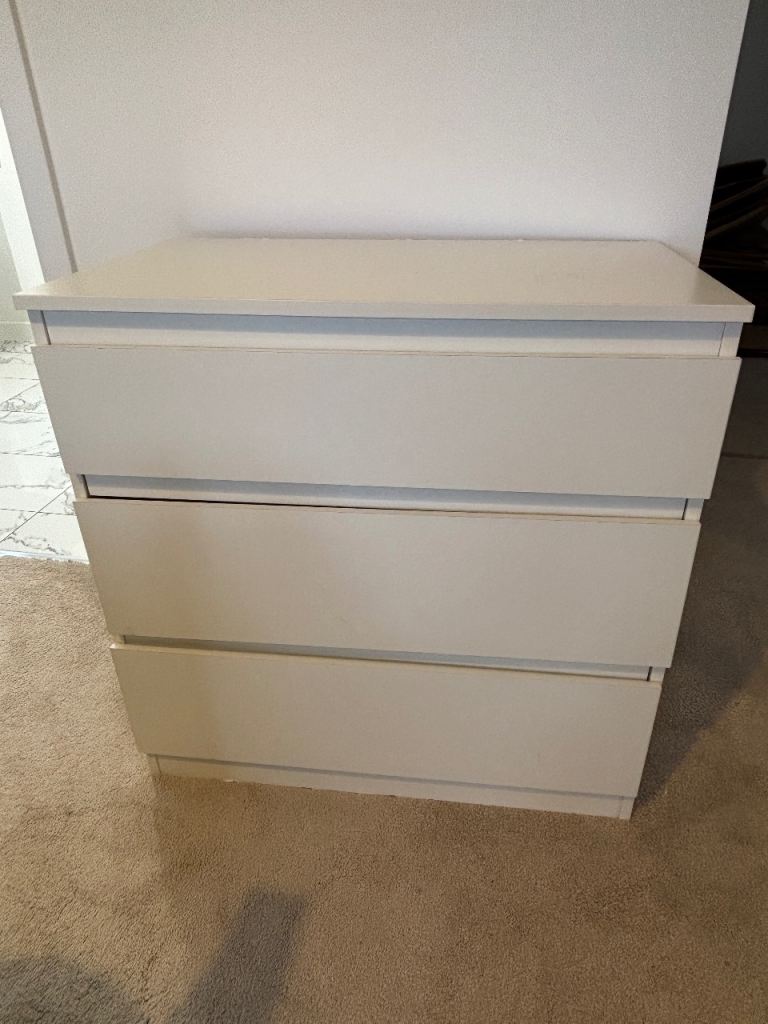 GONE PENDING COLLECTION IKEA Malm White Wood Chest of 3 Drawers – Good Condition