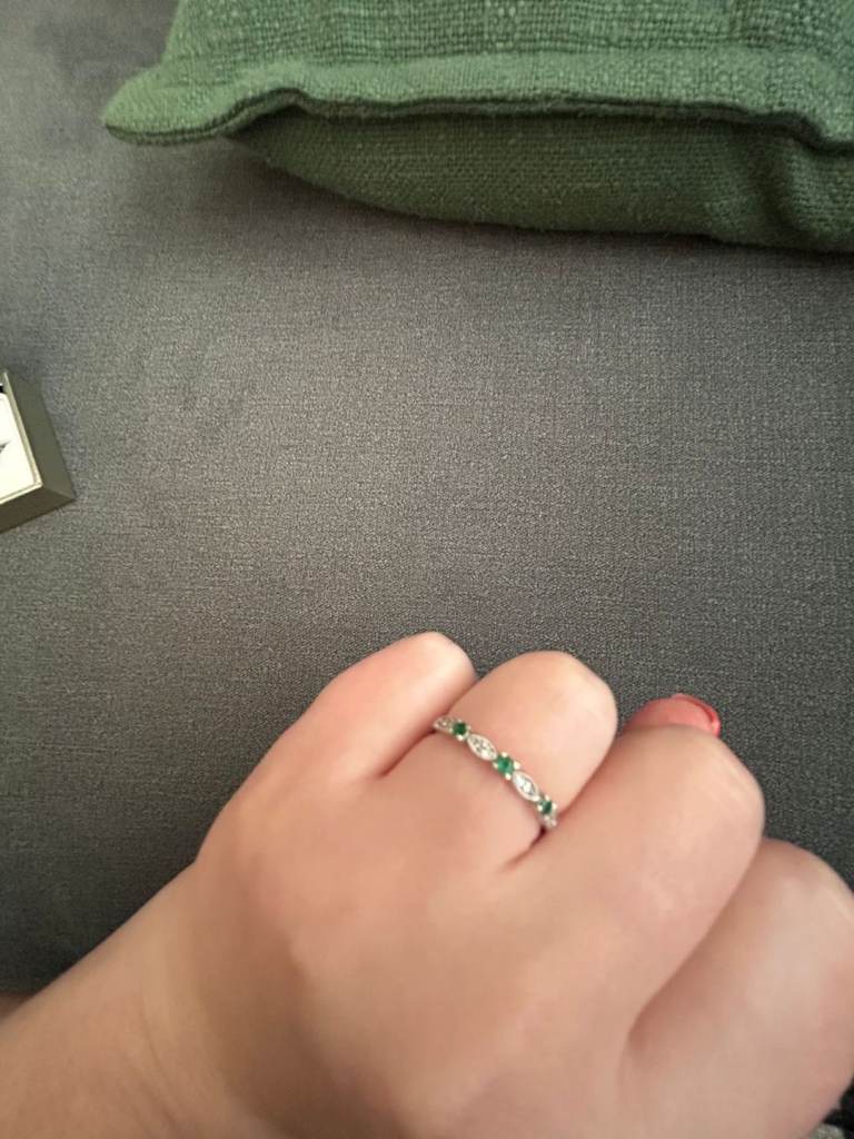 Ernest Jones emerald and diamond vintage style white gold ring size N