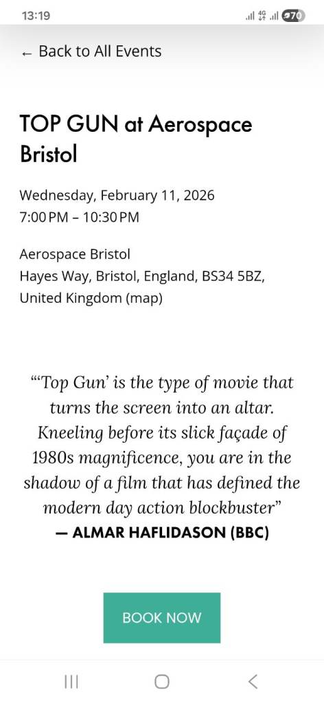 2 tickets for top gun at aerospace 11th feb