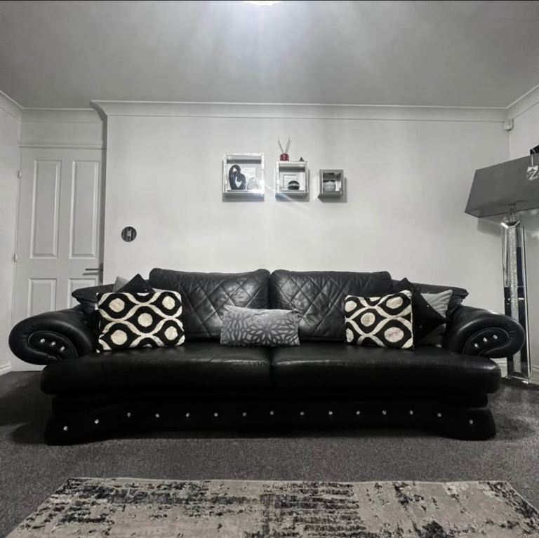 Italian  leather 4 seater sofa with single armchair