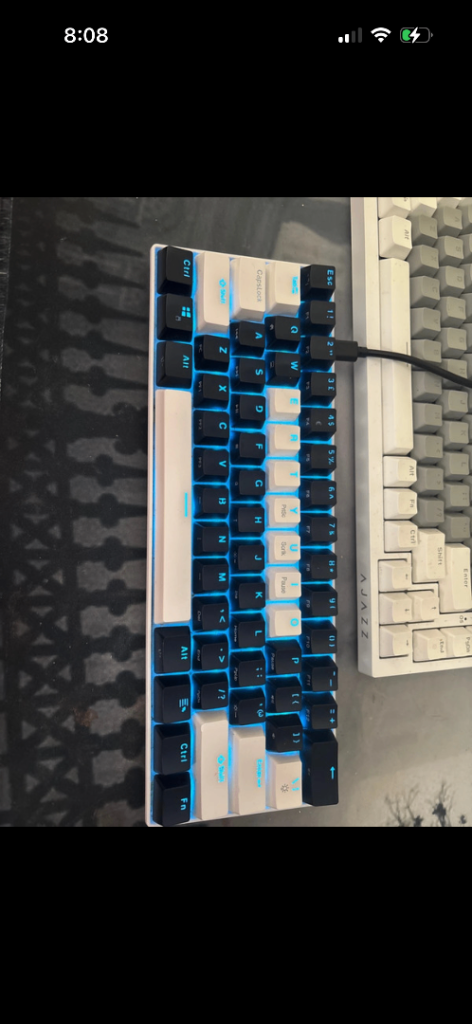 Compact Mechanical Keyboard – White and Black Keys, Blue Backlight