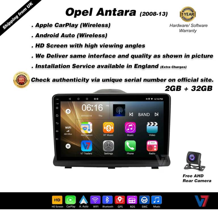Opel Antara 2008-13 CARPLAY Android Auto HD Screen Head Unit GPS Stereo LCD Panel V7