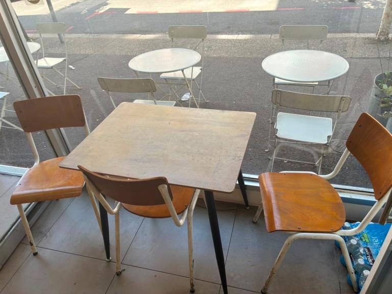 Wooden Top Cafe Table and Chairs Set - Good Condition