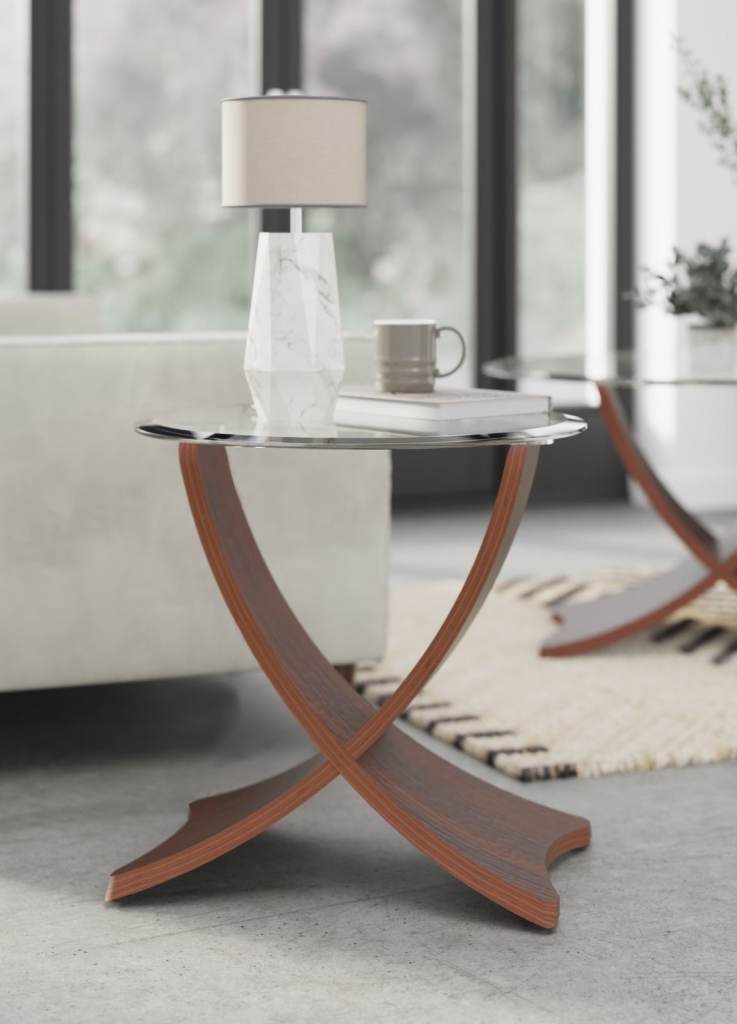 Walnut and Glass Lamp / Side Table