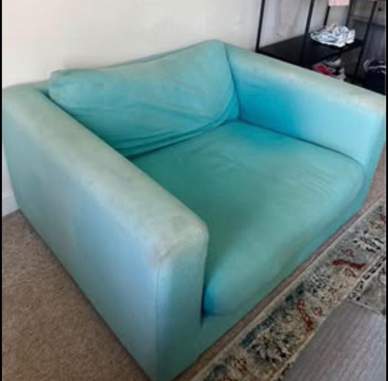 FREE Cosy Blue Fabric Two-Seater Sofa / Armchair – Fair Condition