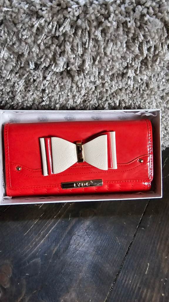 LYDC London Red With Cream Bow Purse New In Box with Bag and Tag.