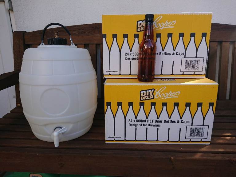 Home Brew Bottles and Barrel - Used Once - Cleaned