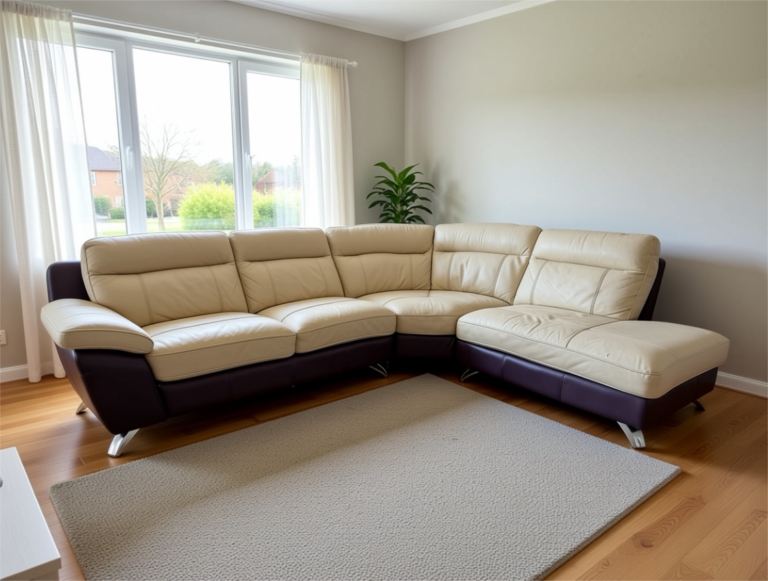 Dfs light beige corner leather sofa 
