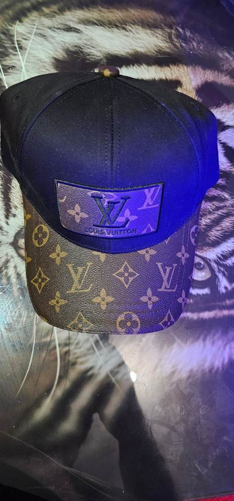 Louis Vuitton Style Baseball Cap - Black with Monogram Peak