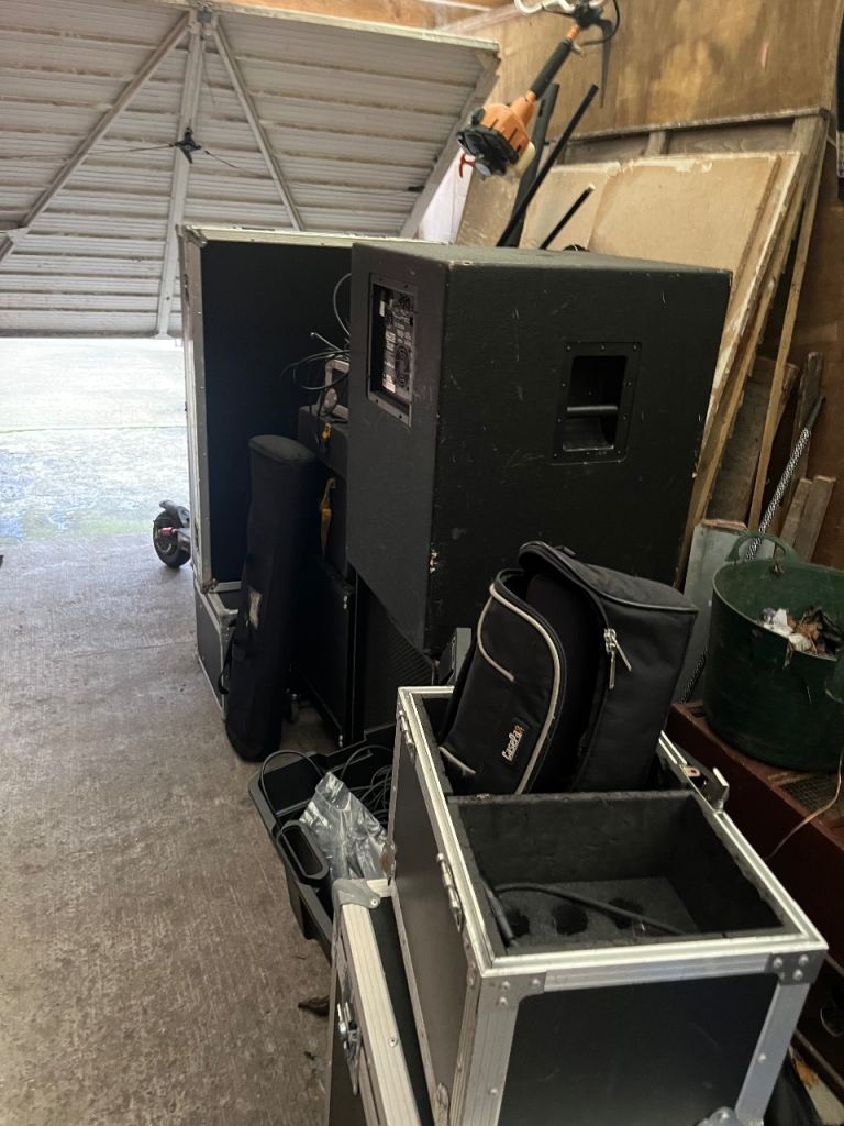Large Black PA Speakers with Flight Cases