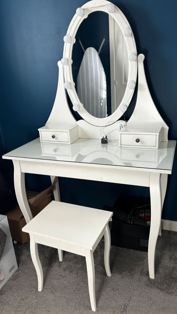 IKEA Hemnus dressing table with stool (inc lights)