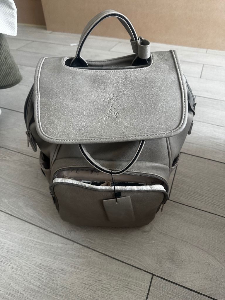  Gigi Baby Changing Backpack – Grey Faux Leather