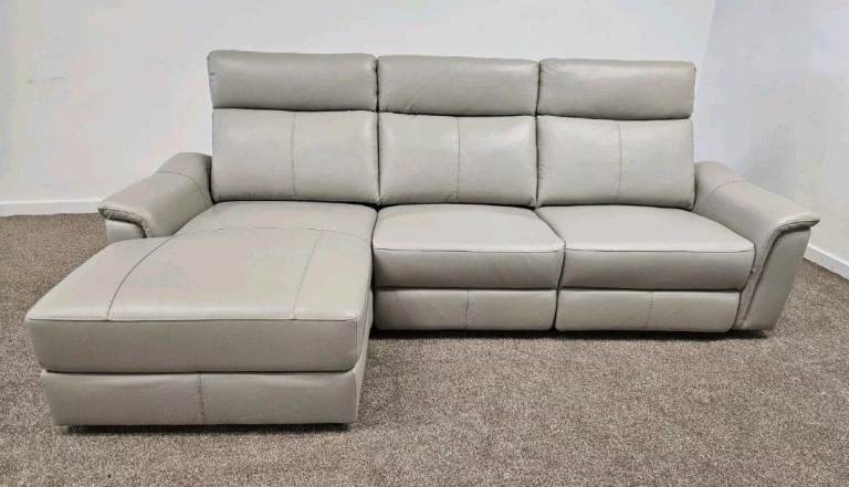 Brand New Barcelona Sofa - 3 seater LHF Chaise End Leather Power Recliner, Grey RRP £2799