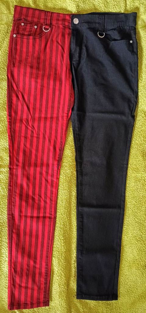 Banned Apparel Red Stripe/Black Split Leg Skinny-Stretch Fit Trousers
