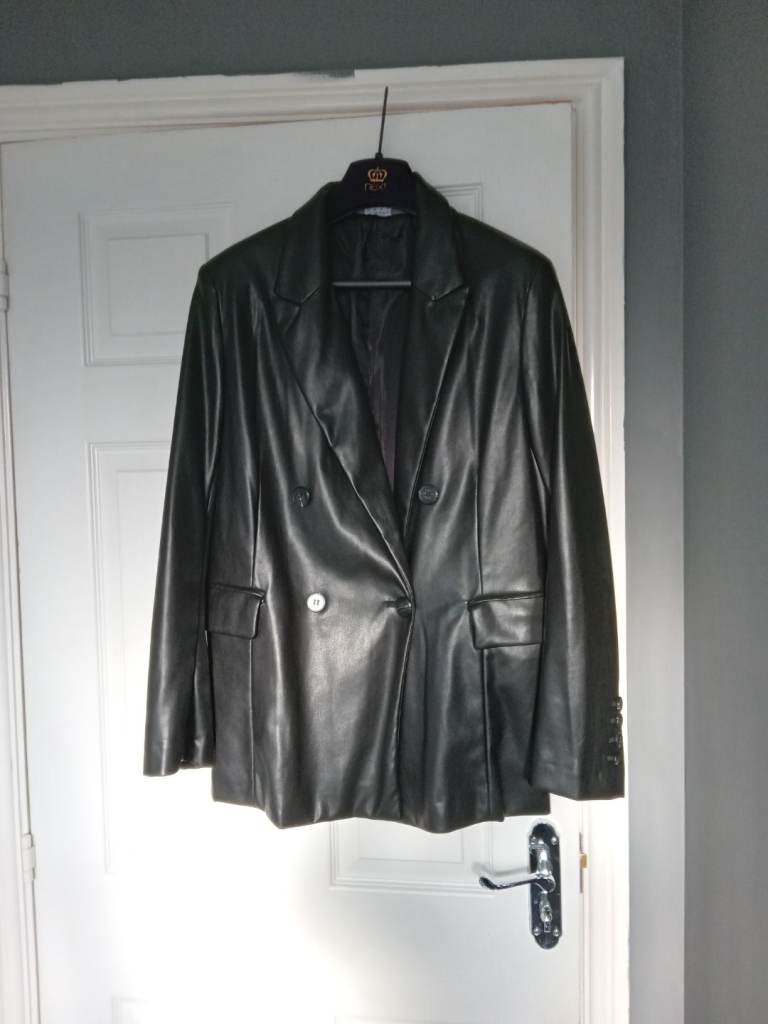image for NEW BLACK FAUX LEATHER JACKET, SIZE 12
