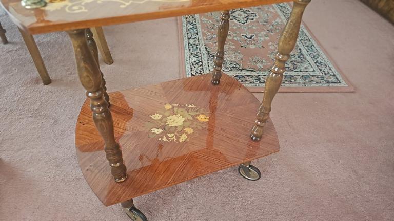 Vintage Italian marquetry brass tea cart