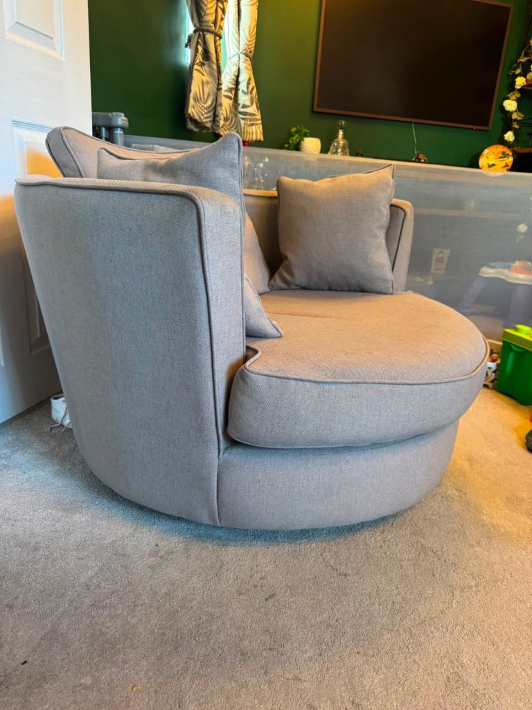 Grey Swivel Armchair with Cushions (Loveseat)– Good Condition