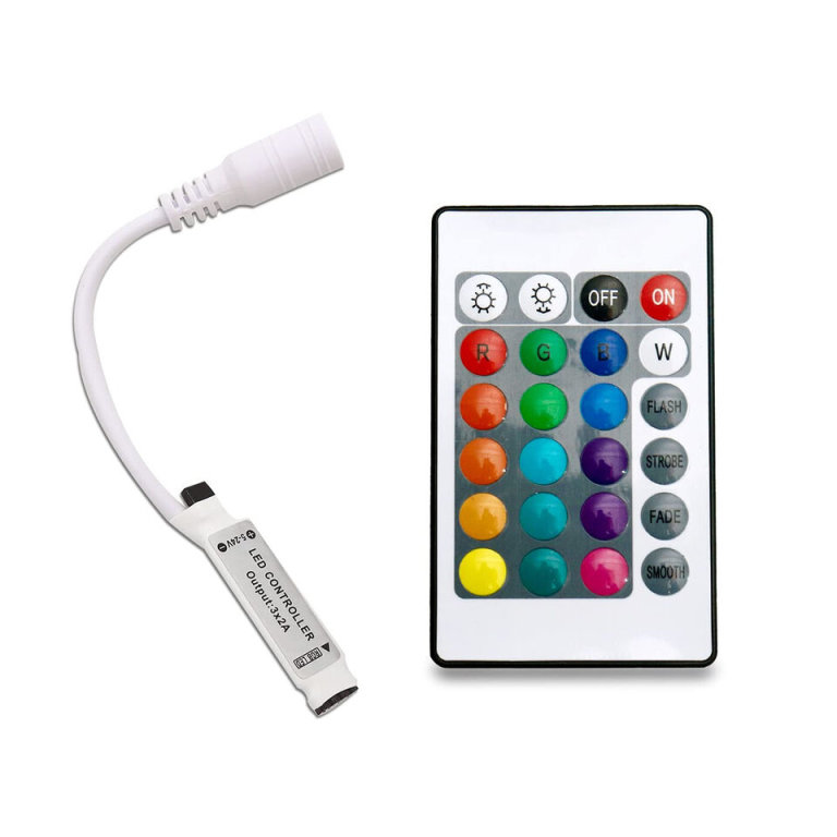 24-Key Infrared Remote Control & Signal Receiver For LED RGB Multiple Colour Strip Lights