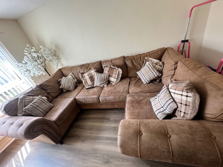 Brown Faux Suede U shap sofa