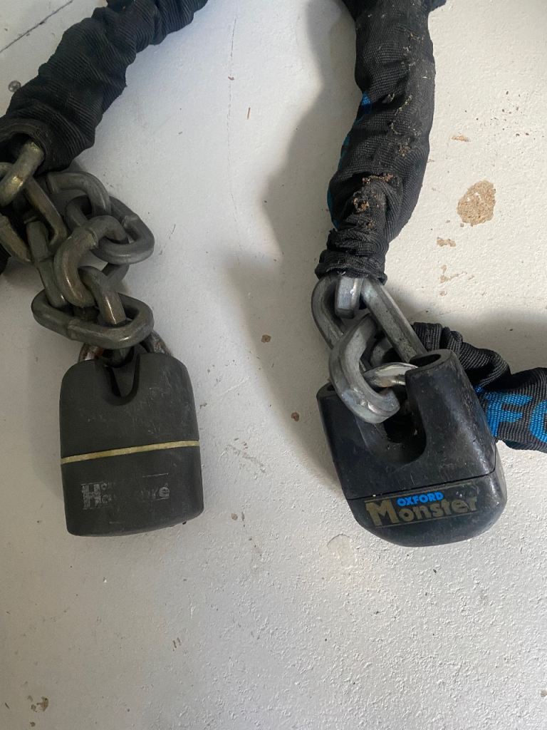 Pair of Oxford motorbike chains and locks