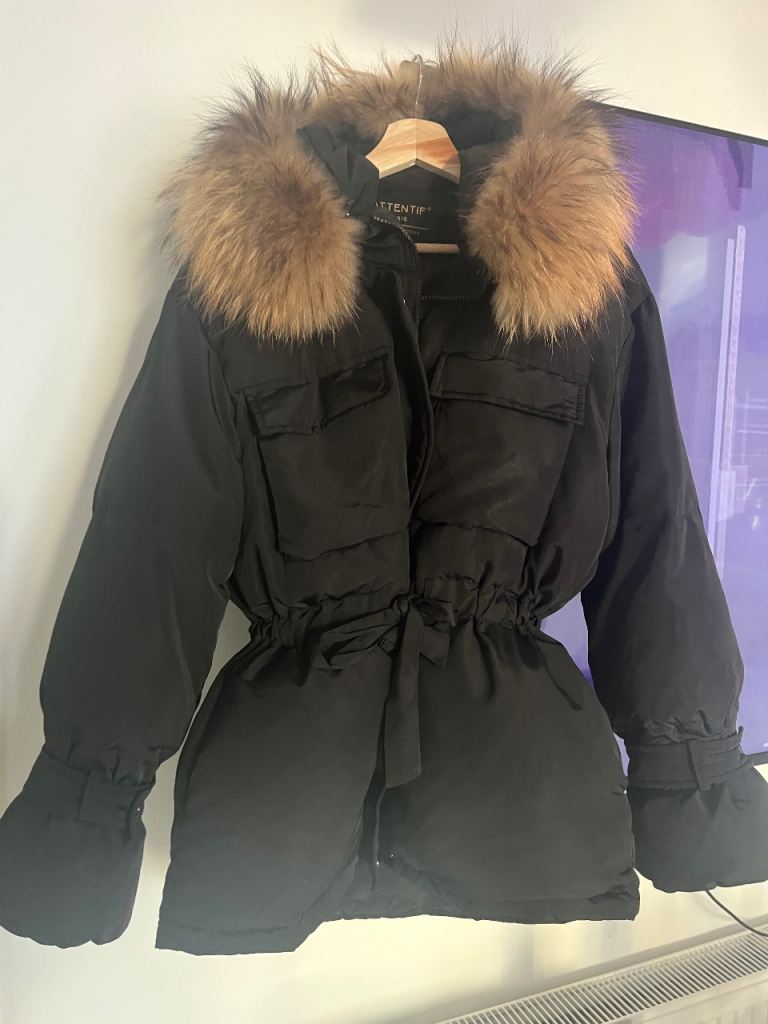 image for Black coat with beautiful full fur hood