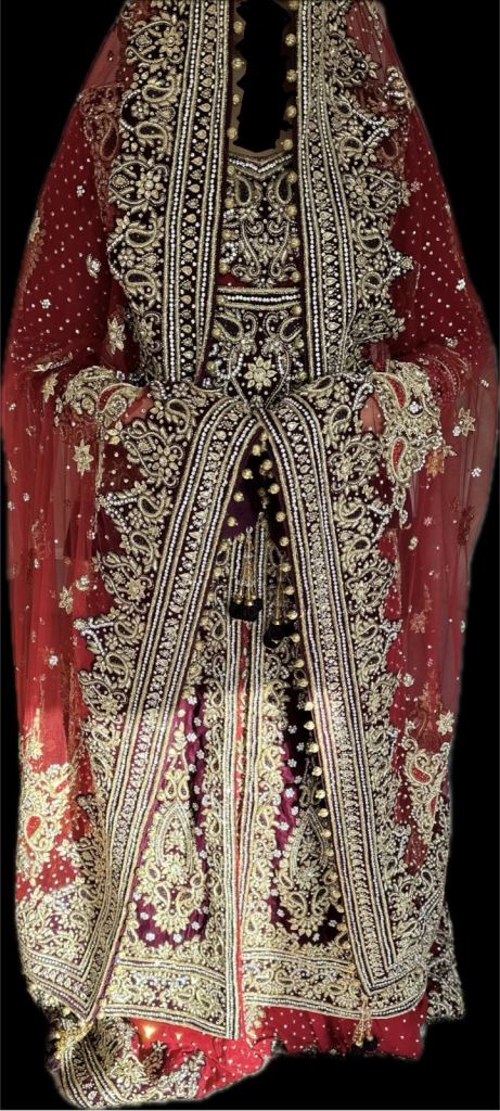 Red bridal wedding dress wedding lengha . With trail- heavy embellished. Size 12-14 