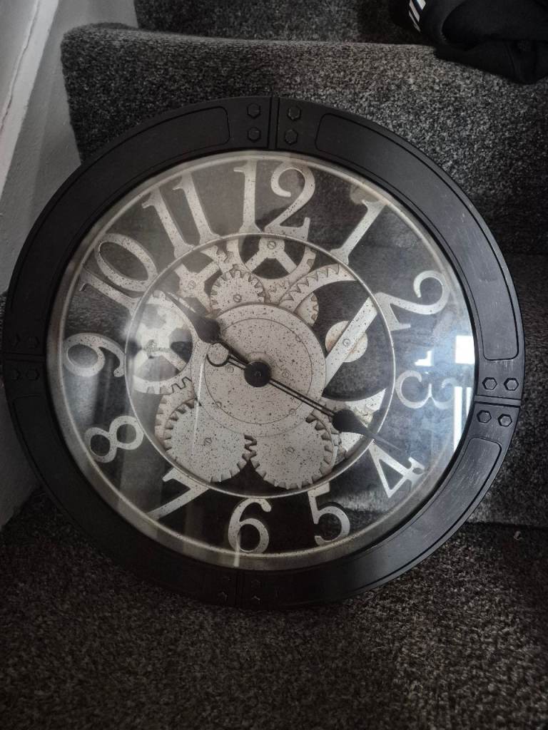 Large Round Wall Clock - Black, Good Condition