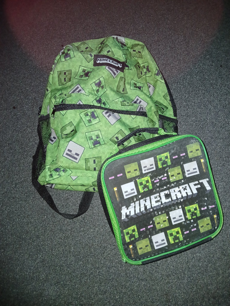 Minecraft school bag and lunch bag 