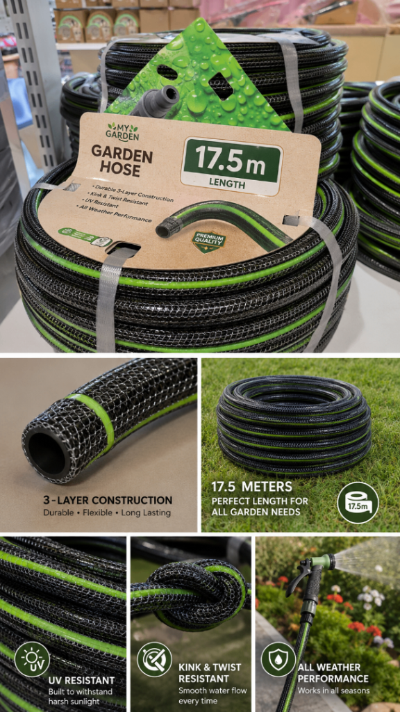 Garden Hose 17.5 mm - Durable Mesh Design with Green Accents for Reliable Watering Solutions