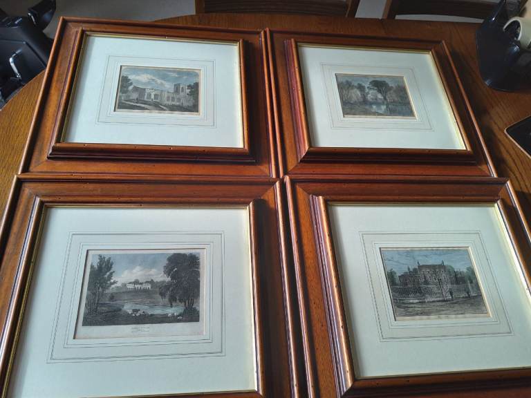 Set of 4 framed prints of Enfield, in mahogany coloured frames