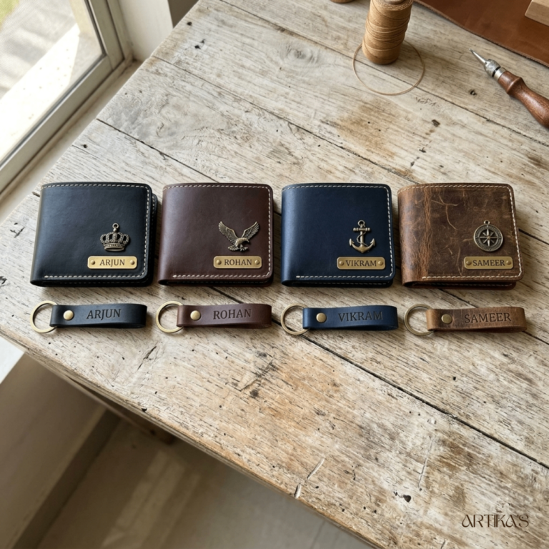 Brand New Personalized Leather Wallet & Keychain Set - Perfect Men's Gift | Scan QR