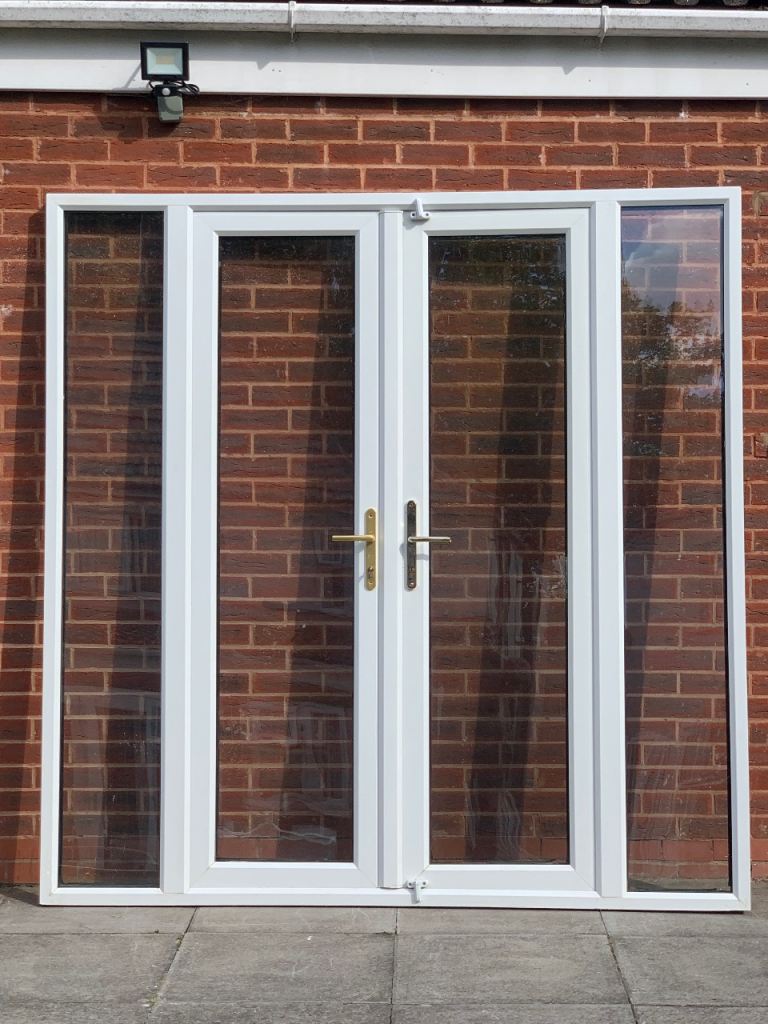 UPVC DOUBLE GLAZED FRENCH PATIO DOOR WITH SIDE PANELS 211CM WIDE 215cm HIGH  Can Deliver