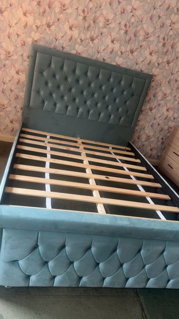 New Green Velvet Double Bed Frame with Tufted Headboard