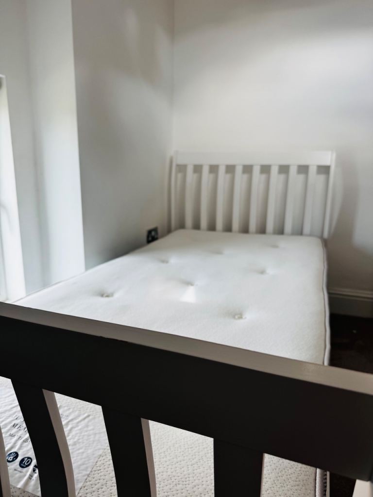 White Single Bed Frame with barely used Mattress