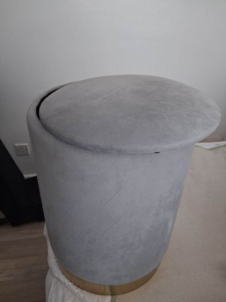 Stylish Grey Fabric Storage Stool – Good Condition