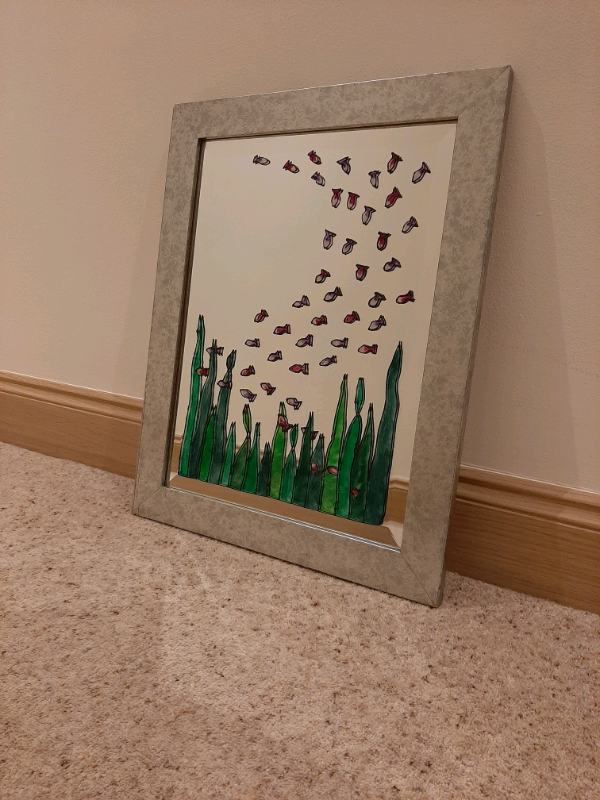 Wall Hanging Mirror with Fish Pattern on Mirror 37cm x 48cm