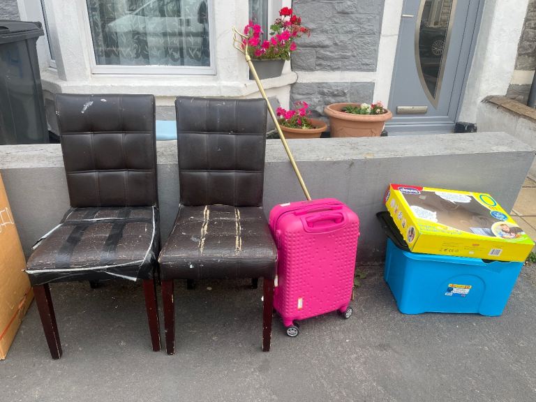 Two Brown Faux Leather Dining Chairs – Fair Condition