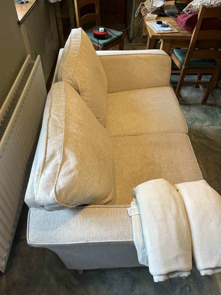 Two-Seater Sofa – Good Condition + 3 Throw Blankets – £55