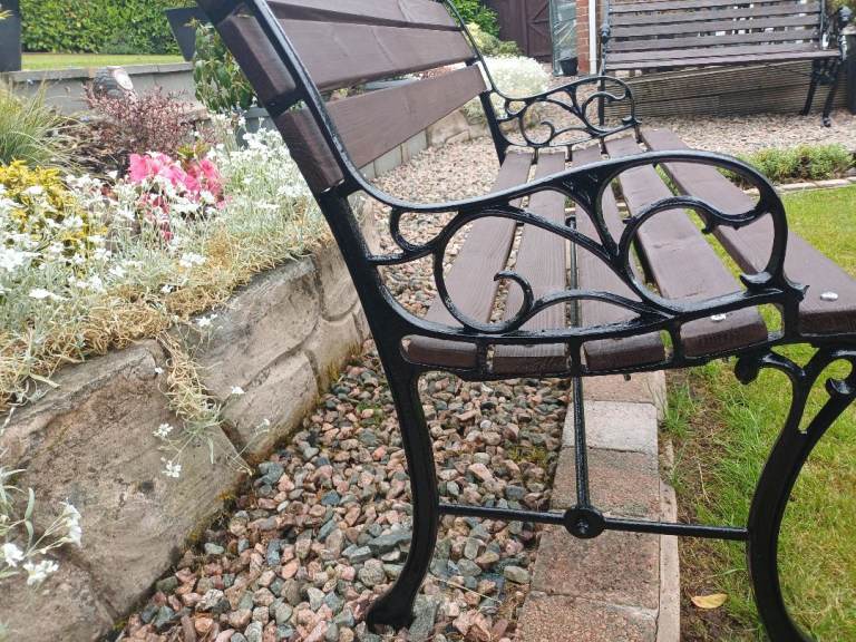 Garden Bench with Ornate Cast Iron Ends
