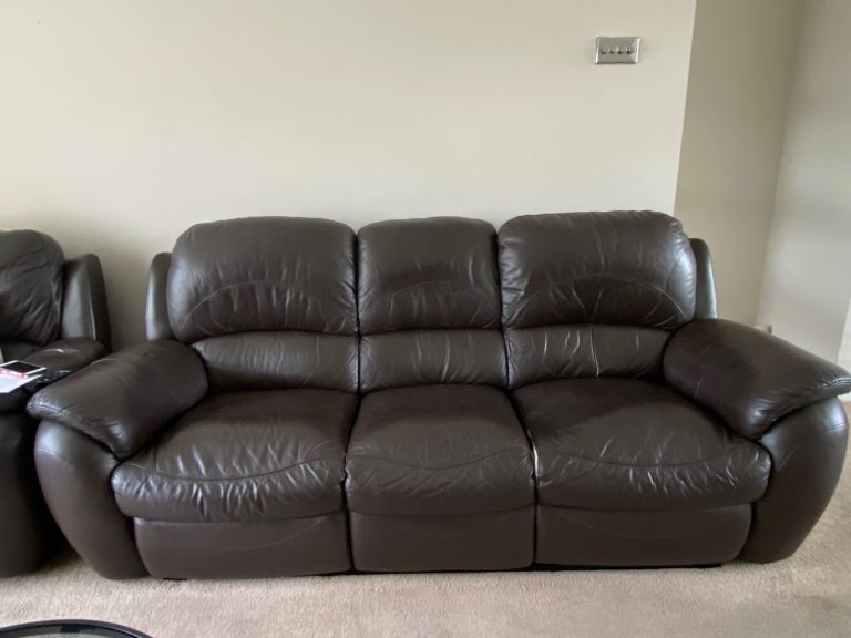 3-Seater Brown Leather Reclining Sofa
