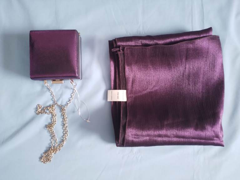EVENING BAG AND WRAP. PURPLE. NEW.