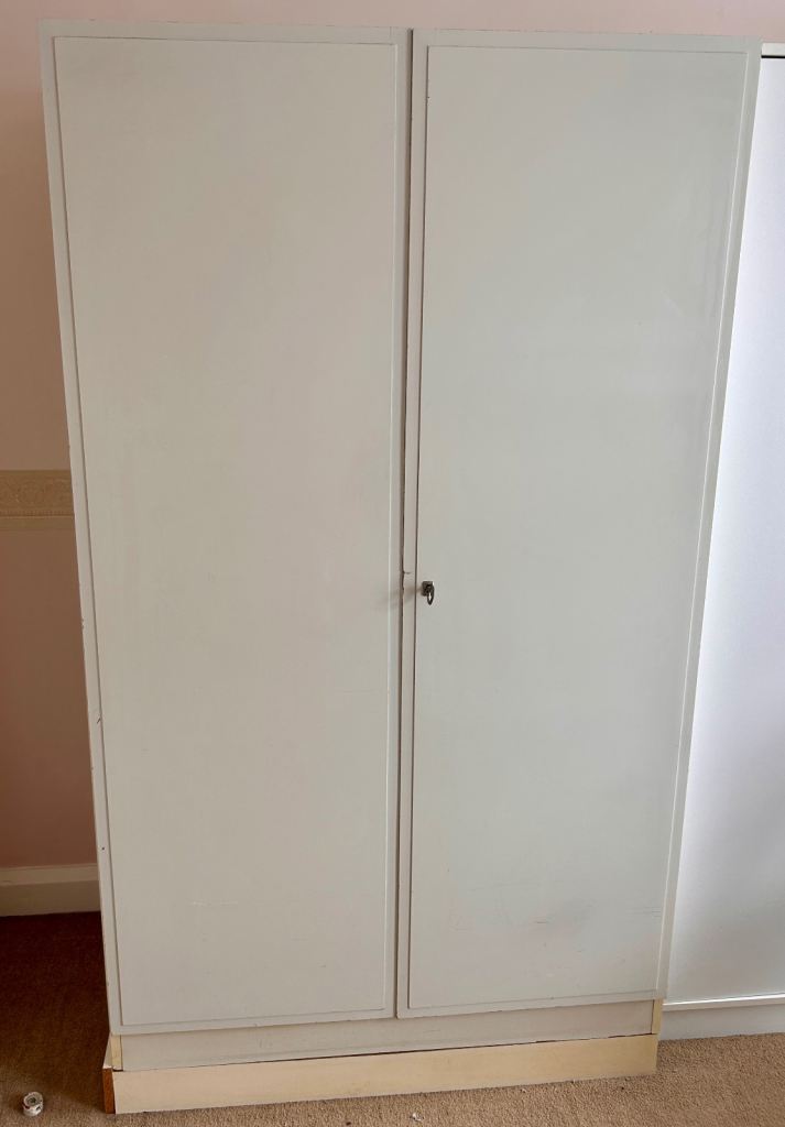 White Wooden Wardrobe with Hanging Rail – fair Condition