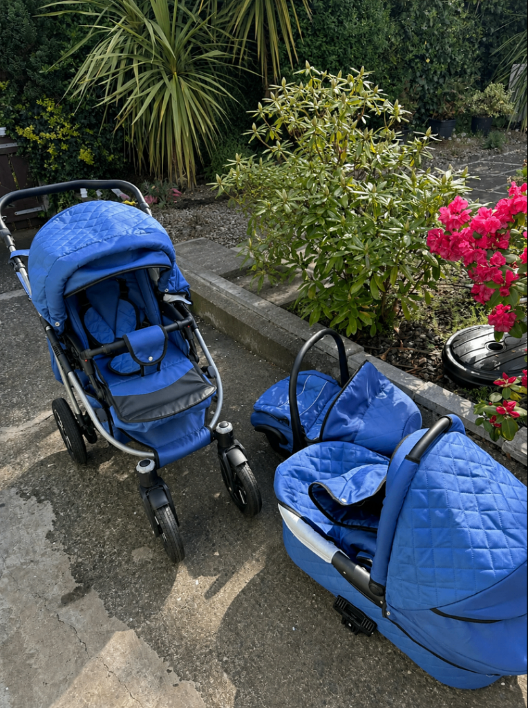 Blue Baby Pram Travel System with Car Seat – Good Condition