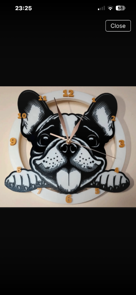 New Wooden French Bulldog Wall Clock – Multicoloured Dog Design