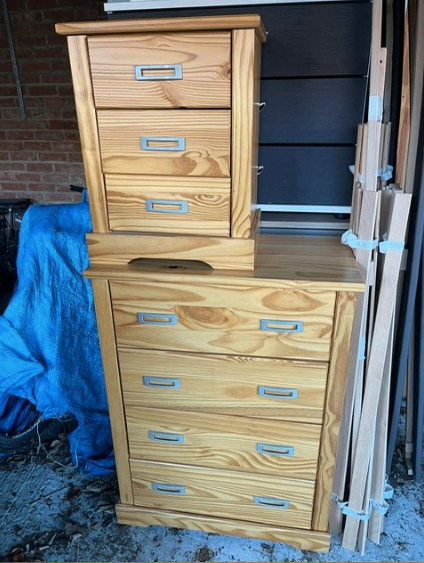 Pine wardrobe, chest of drawers and side table only £50